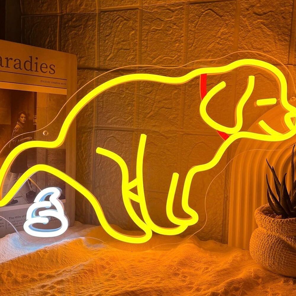 Dog Pooping Neon Sign LED Funny Night Light Room Wall Decor